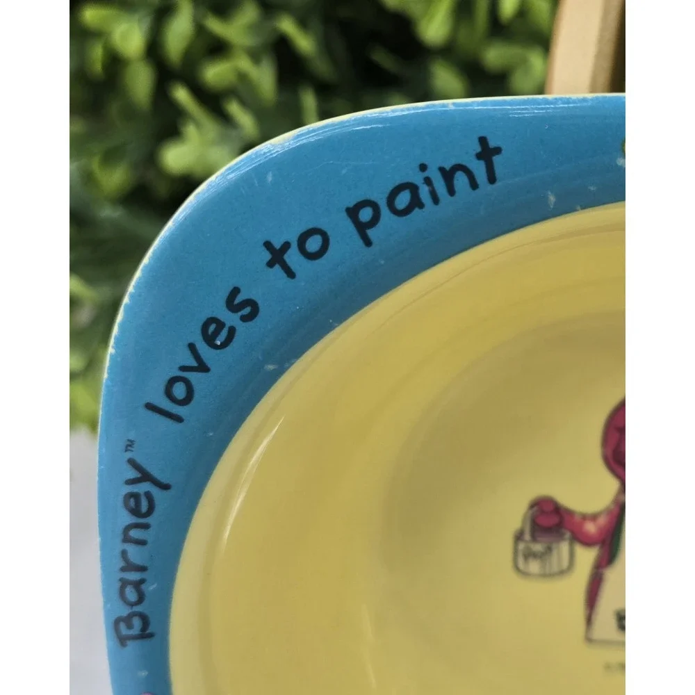 Vintage 1992 Barney Melamine Bowl Barney Loves to Paint Blue Yellow Selandia 90s